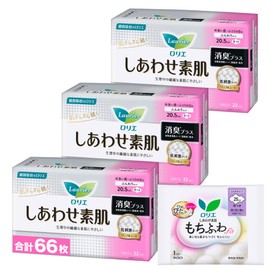 Laurier Happy Bare Skin Deodorant Plus, Regular Day Use, With Wings, 8.1 inches (20.5 cm), Pack of 22 x 3 Sets (66) + Bonus Included 【Amazon.co.jp Exclusive】