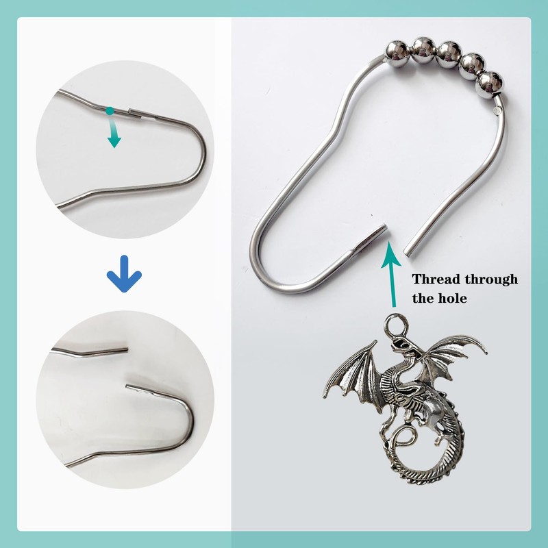 Dragon Shower Curtain Hooks Decorative Rings for Bathroom Cool Kids