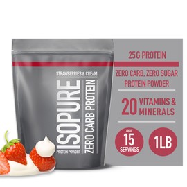 Isopure Isopure Protein Powder, Zero Carb Whey Isolate, Gluten Free, Lactose Free, 25g Protein, Keto Friendly, Strawberries & Cream, 15 Servings, 1 Pound (Packaging May Vary)