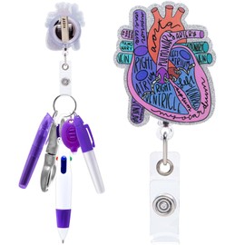 6Pcs Nurse Pen Set - Nursing Badge Reel Permanent Marker Ballpoint Pen Mini Highlighter Foldable Badge Scissors LED Flashlight Keychain Nurse Badge Reel Accessories for Work Students(Purple)