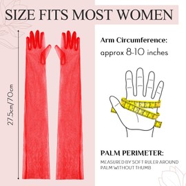 Neer Women's Opera Half Transparent Tulle Bridal Gloves, red