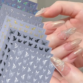 10 Sheets Butterfly Nail Sticker for Nail Art Self-Adhesive Gold Silver Laser Nails Art Designs Nails Decals Glitter Nail Tips Nails Art Sticker for Women Girls Daily Salon DIY Nail Decoration