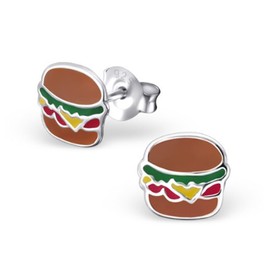 Burger Earrings 925 Sterling Silver American Junk Food Takeaway Lovers