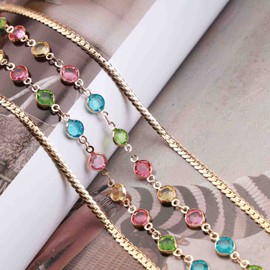 Cimenexe Bohemian Rainbow Crystal Necklace Bezel Clavicle Chain Necklace Snake Chain Necklace Gold Layered Necklace Choker Chain Jewelry For Women And Girls