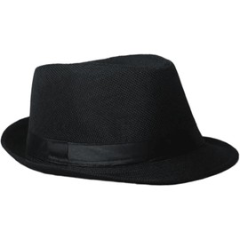 Soffpjy 1920s Men Fedora Hat Accessories 20s Men Gangster costume Short Brim Summer Beach Sun Hat (Black, 60cm)