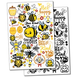 Buzzing Honey Bees Hive Temporary Tattoo Water Resistant Fake Body Art Set Collection - Black (One Sheet)