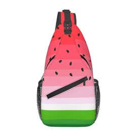 LOSTORCHI Cute Cartoon Watermelon Crossbody Sling Bags for Women Men Watermelon Background with Black Seeds Travel Sling Backpack Casual Shoulder Bag Tropical Summer Fruit Gym Sports Hiking Daypack