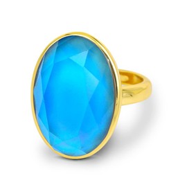 FUN JEWELS Color Change Facet Crystal Oval Stone Mood Ring in 18K Gold Plated, Size Adjustable, Gifts for Women