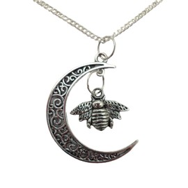 Silver Plated Necklace Bumble Bee Crescent Moon Pendant