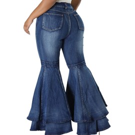 SeNight Bell Bottom Jeans for Women Button Down Vintage Distressed Flare Navy Jean Bell Bottom Pants