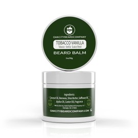 Oak City Beard Company- Bálsamo para barba de 2 onzas de vainilla y tabaco Acondicionador para barba de madera de guayaco y vainilla y tabaco
