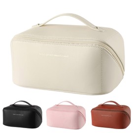 Large Capacity Travel Cosmetic Bag, Multifunctional Storage Makeup Bag PU Leather Makeup Bag, Waterproof Travel Cosmetic Bags with Handle and Divider for Women