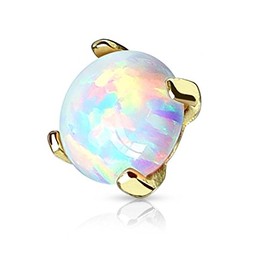 Paula & Fritz® Dermal Anchor Attachment Real Gold 14 Carat Yellow Gold White Gold 3 mm 4 mm 5 mm Opal Synthetic 1.6 Bar Thick Skin Anchor Skin Diver Implant Ball, Yellow Gold White Gold, Synthetic