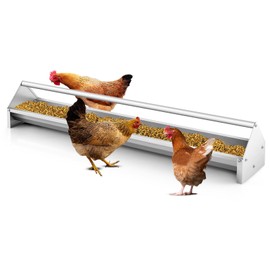 Tangkula Chicken Feeding Trough, 45 Inch Long Heavy Duty Galvanized Steel Coop Feeder with Drainage Holes & Crossbar, Large Capacity Metal Poultry Trough Feeder for Chickens, Pigeons, Birds, Ducks