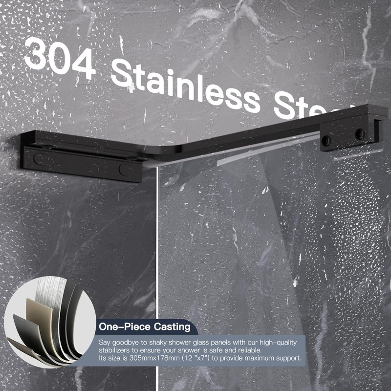 AatrixQuayn Shower Glass Support Bar, Both Sides Available, Frameless Bathroom