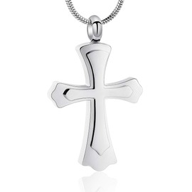 Stainless Steel Cross Memorial Cremation Ashes Urn Pendant Necklace Keepsake Jewelry Urn