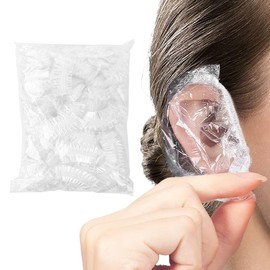 TSUWNO Pack of 100 Transparent Earmuffs - Waterproof Plastic Ear Covers for Hair Dye, Shower, Bathing, Home and Hair Salon