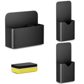Fousenuk Pack of 3 Magnetic Pen Holder with Sponge, Marker Holder Pen Container, Pen Holder, Marker Holder for Fridge, Whiteboard, Locker (Black)