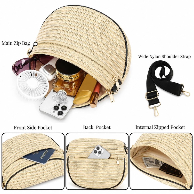 BBORGDC Summer Straw Bum Bag for Women, Woven Crossbody Fanny