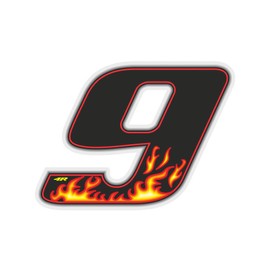 Quattroerre Racing Number 9 Medium, Flames, 10 x 7.5 cm