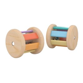 Montessori-Inspired Wooden Rolling Bell Rattle, Tummy Time Toy for Infants