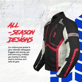 HWK Motorcycle Jacket for Men and Women Scorpion with Cordura Fabric for Enduro Motorbike Riding and Armor Foam Padding for Impact Protection, Dual Sport Motorcycle Jacket - Red, 2X-Large