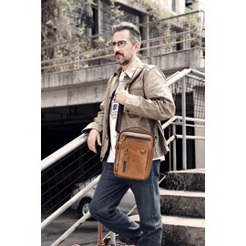 MANNUOSI Men's Shoulder Bags Fashion Leisure Crossbody Bag Genuine Leather Handbag, brown, Retro