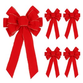 5PCS Extra Large Red ChristmasBows, Golden Edged Red Velvet Bow, Christmas Tree Topper Bow for Christmas Home Wreath Decoration