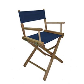 TLT Contemporary 18 Inch Table Height Natural Frame Directors Chair with Sunbrella® Fabric Cover Set - Marine Blue