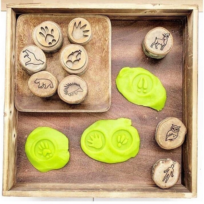 9 Pack Wooden Animal Tracks Playdoh Stamps Animal Prints