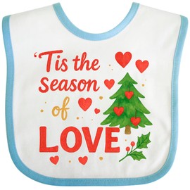 inktastic Tis the Season Of Love Christmas Tree Hearts Baby Bib White and Blue 46ce5