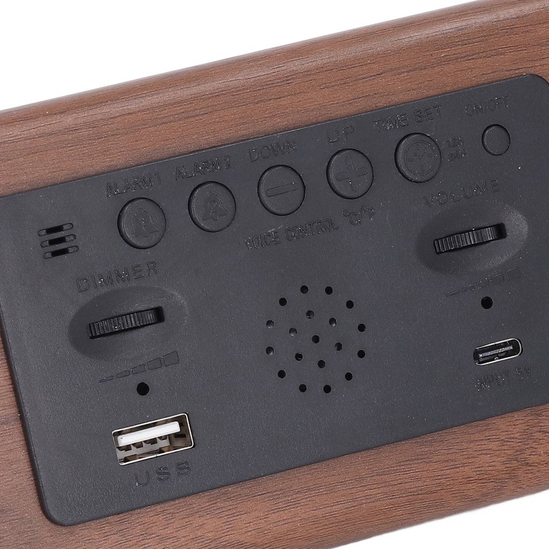 LED Digital Alarm Clock Multipurpose Wooden Clock with Voice Control