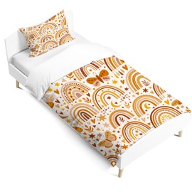 PORJDN Rainbow Girls' Children's Bedding Set, Pillowcase 90 x 190 cm, Duvet Cover 40 x 60 cm, Cartoon Style Clouds Bed Linen with Smooth Zip (Style D, 90 x 190 cm)