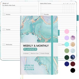 Undated Weekly Planner for 2025, Forvencer Simplified Weekly & Monthly Calendar Planner, Cute Daily Organizer Notebook, Agenda Journal to Track Goals & Tasks, Start Anytime, A5 Size, Teal Marble