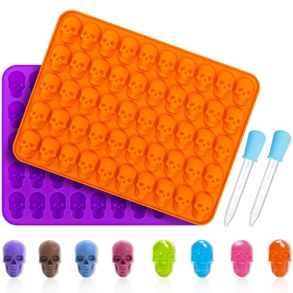 Halloween Chocolate Molds, KKDINDAN 3D Skull Silicone Gummy Molds, 100
