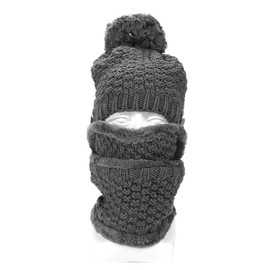 3 In 1 Women Knitted Hat Scarf Mask Set Combo Ladies Winter Warm Thicken Beanie Hat Balaclavas Pom Pom Hat Cap Earflap Neckwarmer Crochet Skull Cap for Outdoor Ski Snowboard Cycle