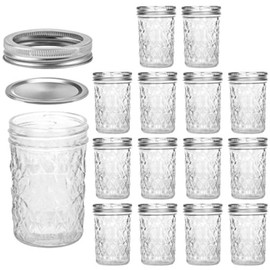 VERONES Mason Jars 8 OZ, 8 OZ Canning Jars Jelly Jars With Regular Lids, Ideal for Jam, Honey, Wedding Favors, Shower Favors, 15 PACK