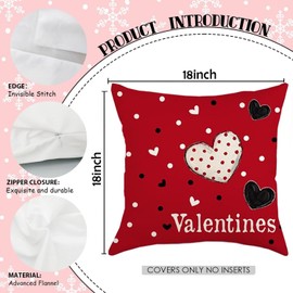 Valentine's Day Throw Pillow Covers 18x18 Inch Set of 4, Valentines Polka Dots Red Hearts Love Decorative Pillowcases for Home Couch Bed Soft