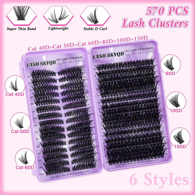 Lash Clusters Kit 3 Boxes 1925Pcs Wispy Eyelash Clusters 30D-150D/Bottom/Spiky