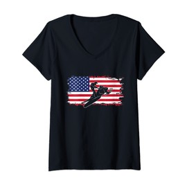 Womens American Flag Snowmobile Apparel - Snowmobile V-Neck T-Shirt