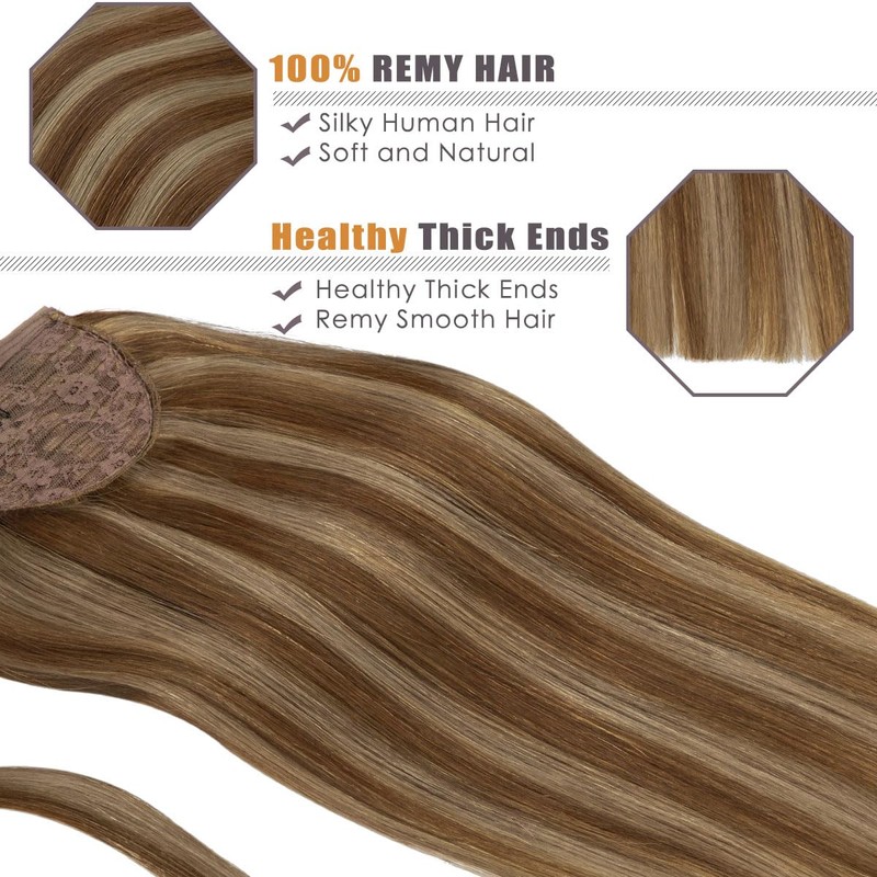 Lacer Ponytail Extension Human Hair Dark Brown with Light Brown