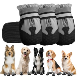 4 Pieces Dog Boots Paw Protector,Waterproof Dog Shoes with Reflective Straps,Adjustable Washable Non-Slip Dog Shoes,Dog Boots for Injured Paws,Blue Outdoor Paw Protectors Dog Shoes for Large Dogs