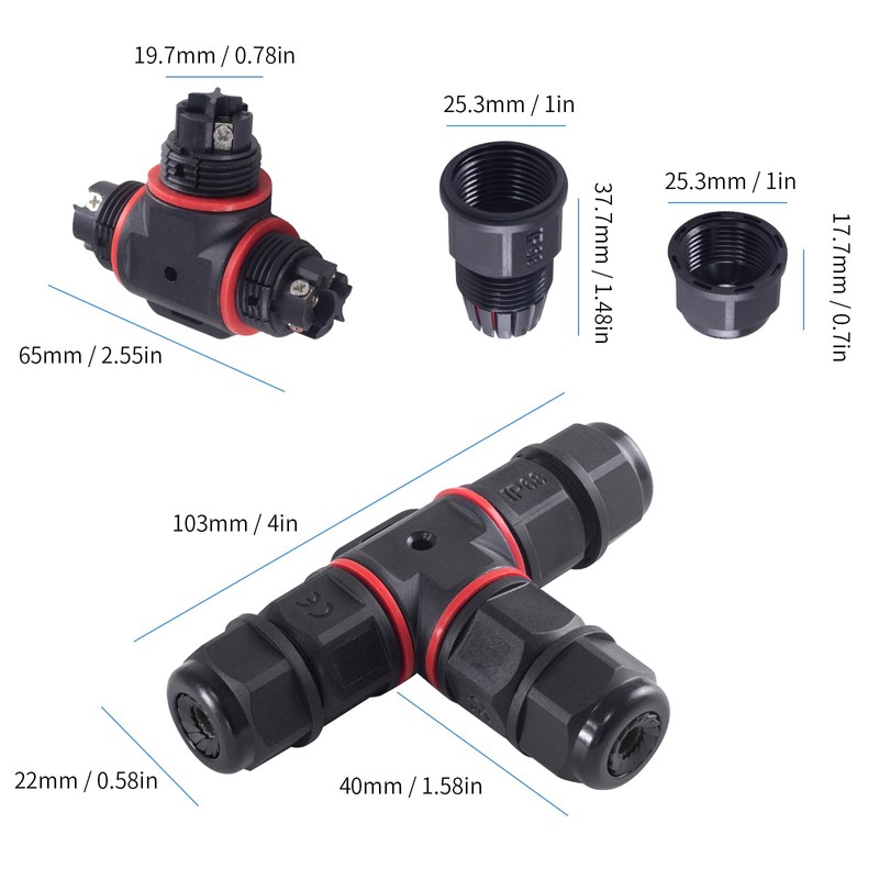Danfetsoy Waterproof Junction Box 3 Way, 4pin Junction Box Outdoor