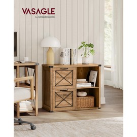 VASAGLE Lateral File Cabinet, Filing Cabinet with 2 Drawers, Printer Stand, 2 Open Compartments, Fit A4, Letter Size, Hanging File Folders, for Home Office, Farmhouse Style, Honey Brown UOFC049T41