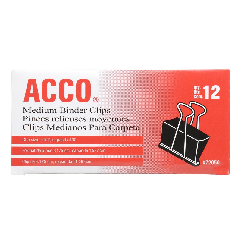 ACCO Binder Clips, Medium, Black, 12 per Box, 2 Boxes