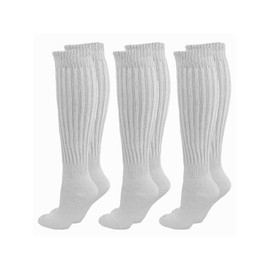 Luxury Divas White All Cotton 3 Pack Extra Heavy Slouch Socks Made In USA