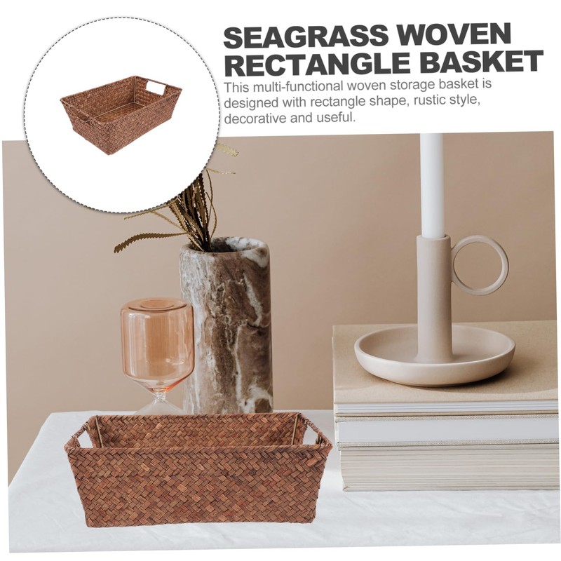 NOLITOY Handwoven Seagrass Storage Basket for Home Organization Rectangular Shape