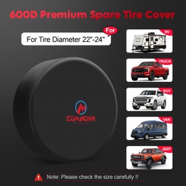 Comnova Spare Tire Cover - 600D Tough Tire Wheel Protector for Car, SUV, Truck, Travel Trailer, Motorhome, Camper, PU Oxford Waterproof Sun Rain Snow Protector Cover, Fits Tire Diameters 22-24 Inch
