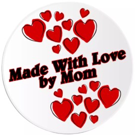 Kiwi Gifts Made With Love by Mom - 3 Pack Circle Stickers 3 Inch - Hearts Gift