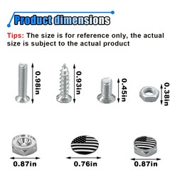 4PCS American Flag License Plate Screws Fastener Kit, Aluminum Alloy License Plate Bolts with Decorative Covers, Car Tag License Plate Frame Screws Kit for Cars Trucks Motorcycles (Silver/Black/White)